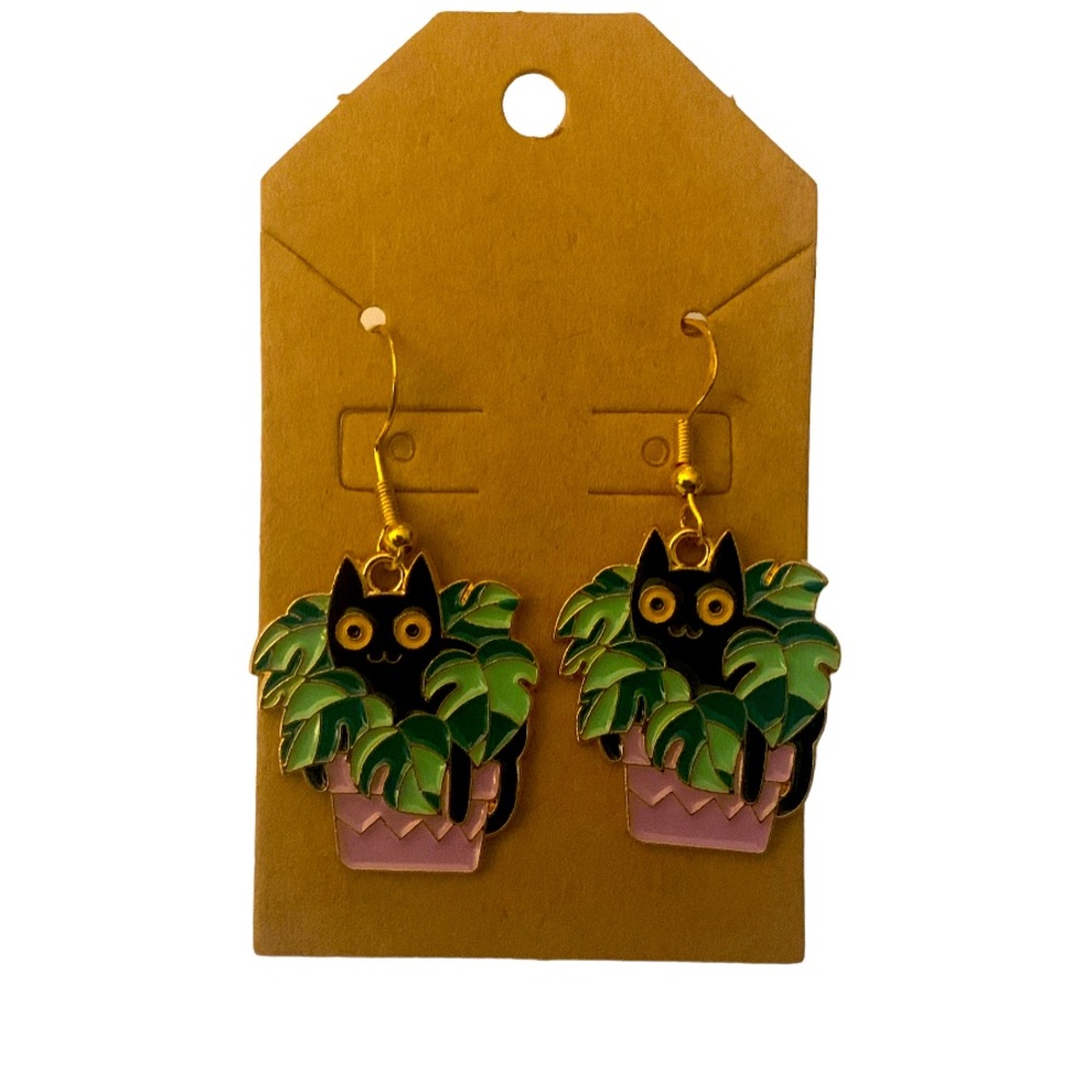 Plant and Cat Earrings New!